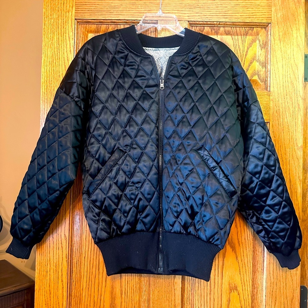Quilted Black Reversible to Silver Snakeskin Bomber Jacket